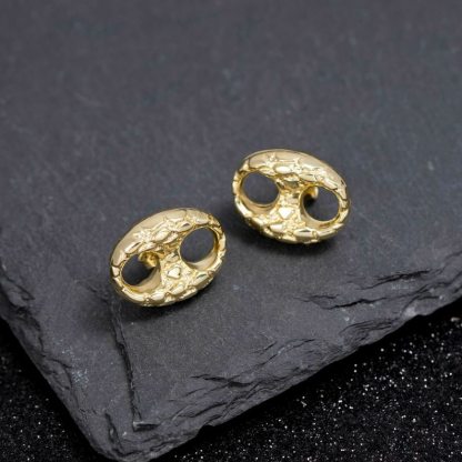 Nugget Puffed Mariner Stud Earrings Gold Plated Earrings