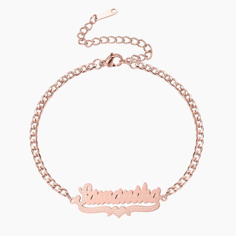 Personalized Heart Name Bracele Cuban Chain Gold Plated Bracelet