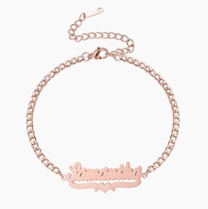 Personalized Heart Name Bracele Cuban Chain Gold Plated Bracelet
