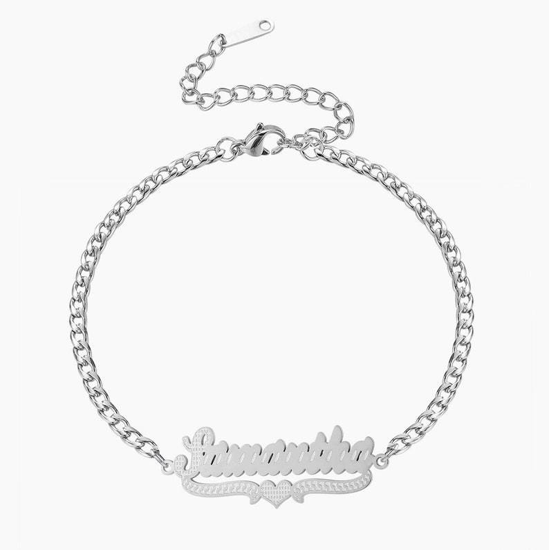Personalized Heart Name Bracele Cuban Chain Gold Plated Bracelet