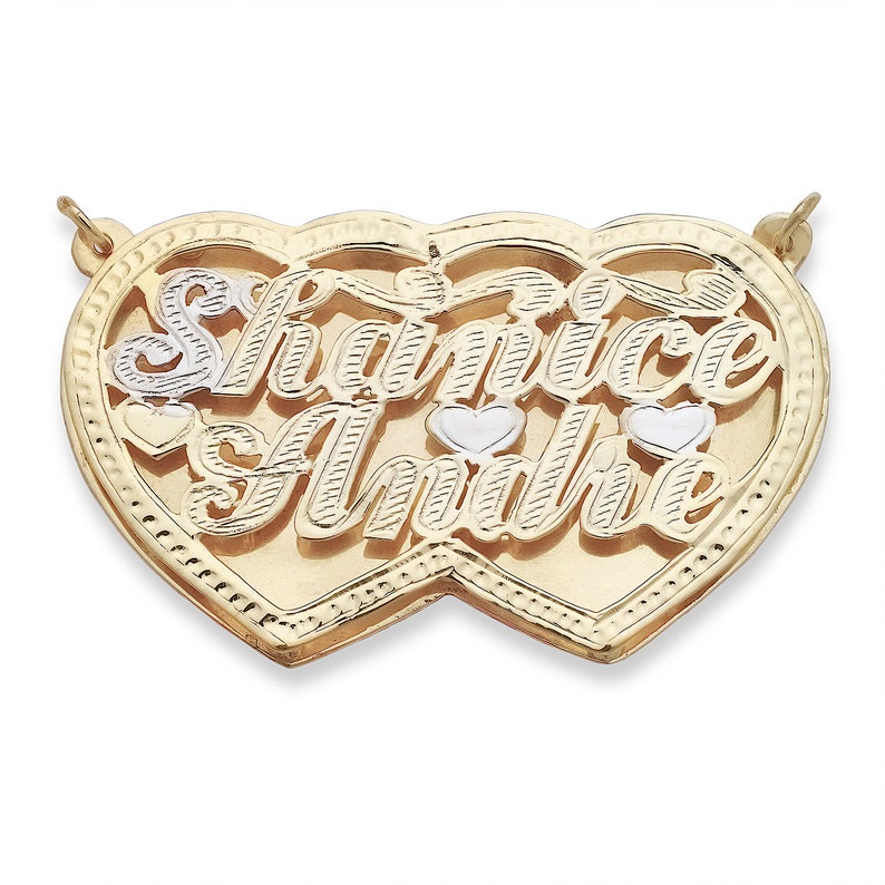 Hearts Gold Plated Two Names Necklace Personalized Couple Name Necklace