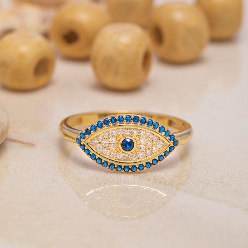 Evil Eye Ring Gold Plated Custom Engraved Ring