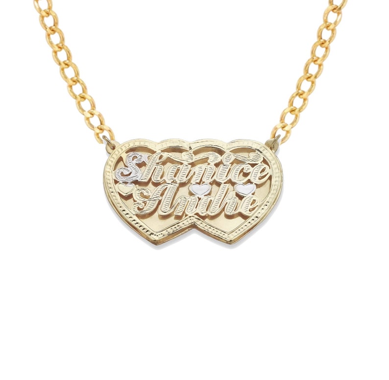 Hearts Gold Plated Two Names Necklace Personalized Couple Name Necklac