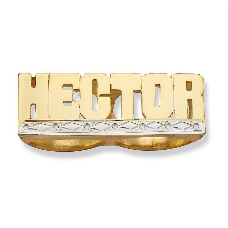 Two Finger Ring Custom Gold Plated Name Ring