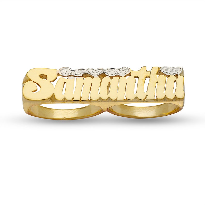 Two Finger Ring Personalized Custom Gold Plated Name Ring