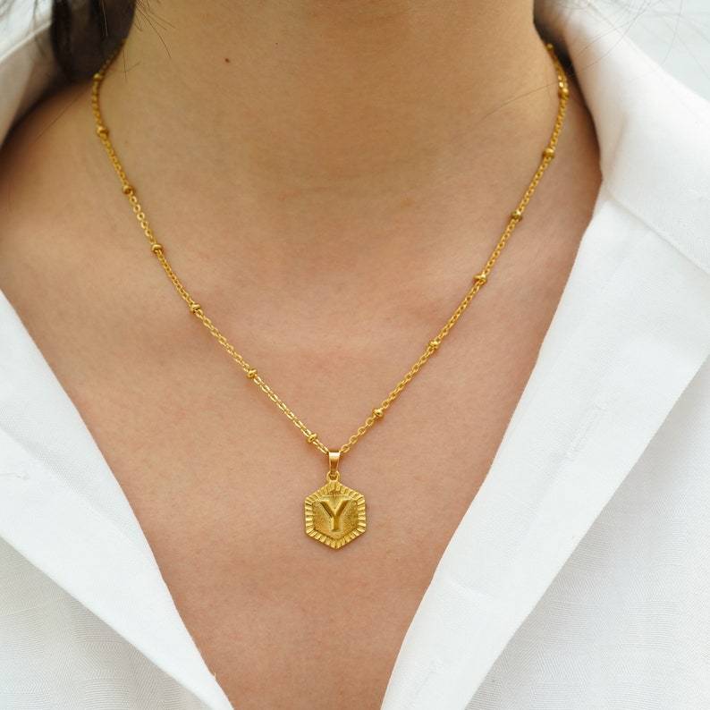 Bead Chain Letter Fashion Necklace Personalized Gold Plated Initial Necklace