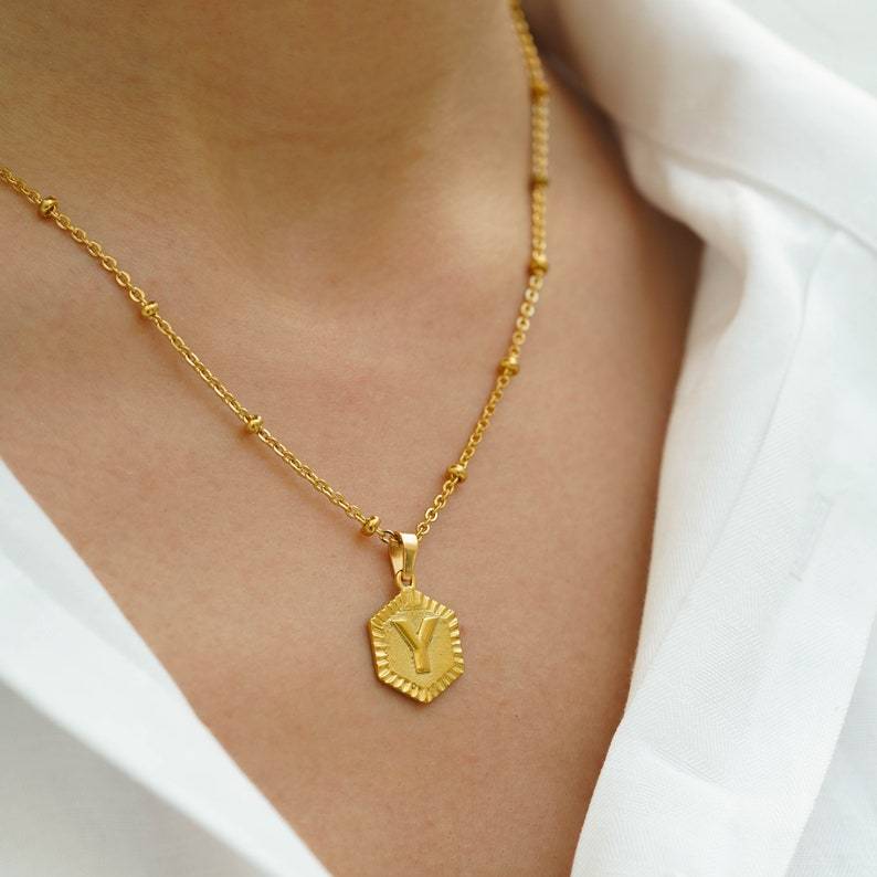 Bead Chain Letter Fashion Necklace Personalized Gold Plated Initial Ne