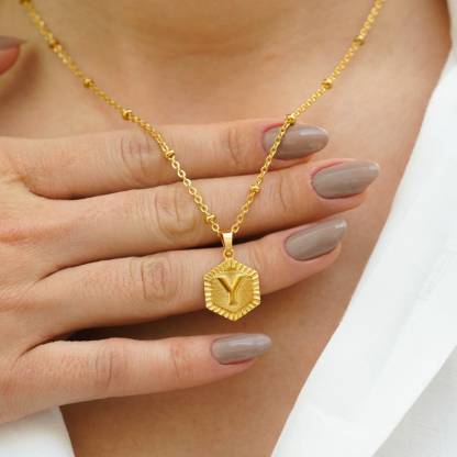 Bead Chain Letter Fashion Necklace Personalized Gold Plated Initial Necklace