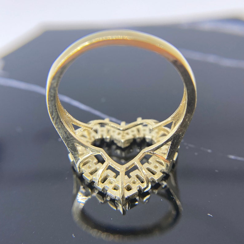 Gold Rollie CZ Heart Frame Ring Personalized Engraved Ring Rolex Ring