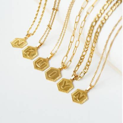 Bead Chain Letter Fashion Necklace Personalized Gold Plated Initial Necklace