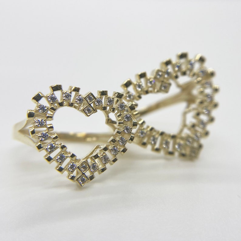 Gold Rollie CZ Heart Frame Ring Personalized Engraved Ring Rolex Ring