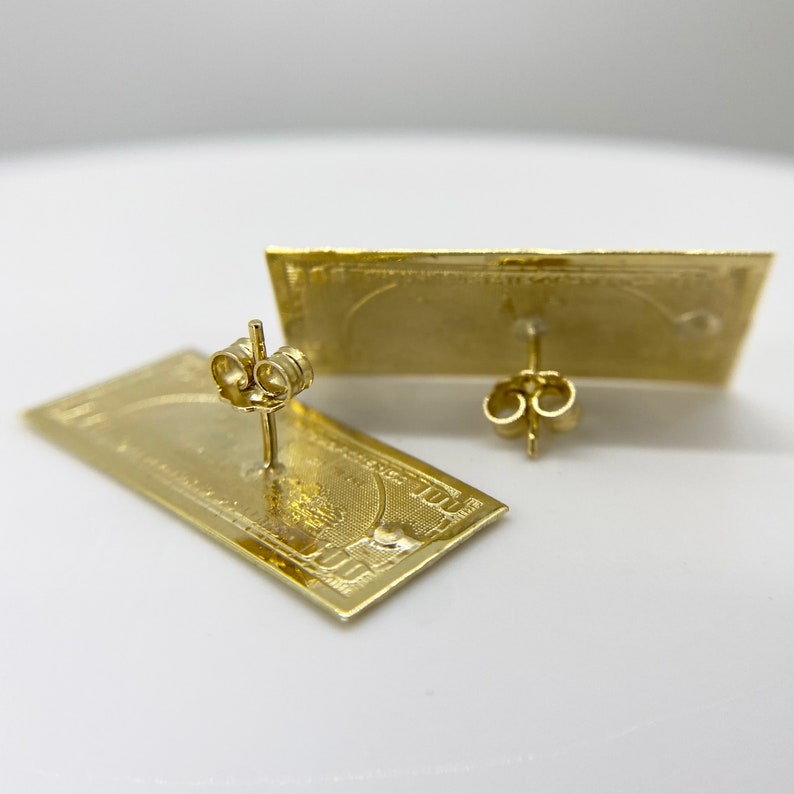 Hundred Dollar Benjamin $100 Bill Money Stud Earrings