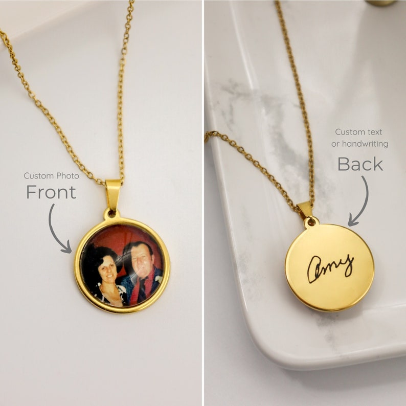 Personalized Photo Necklace With Circular Inner Picture And Engraving
