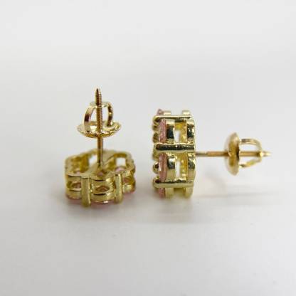 Gold Flower CZ Pink Hexagon Stud Earrings Gold Plated Diamond Cut Earrings
