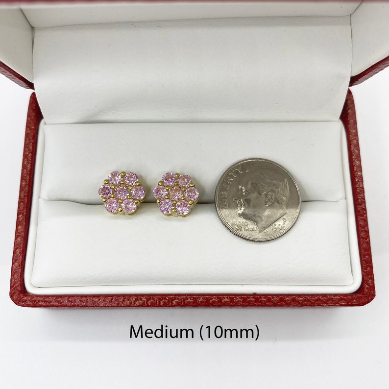 Gold Flower CZ Pink Hexagon Stud Earrings Gold Plated Diamond Cut Earrings