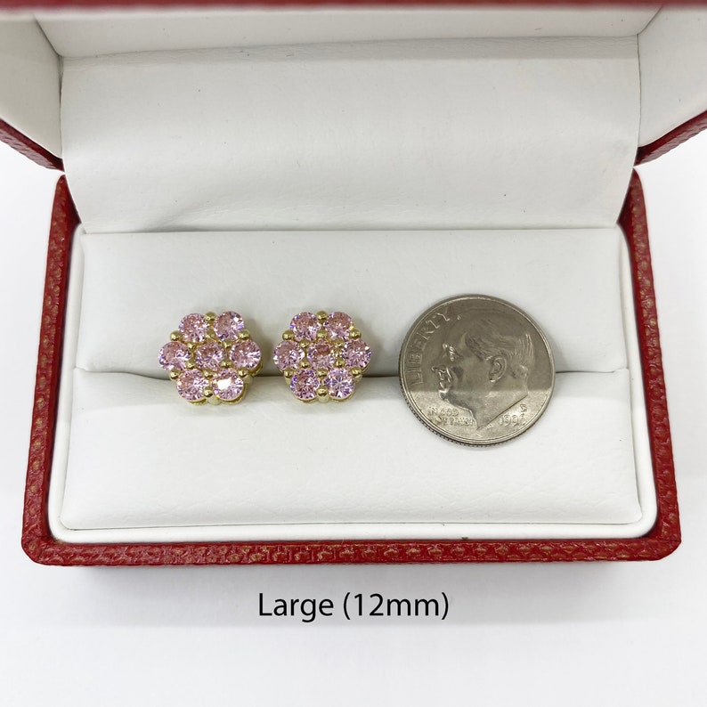 Gold Flower CZ Pink Hexagon Stud Earrings Gold Plated Diamond Cut Earrings