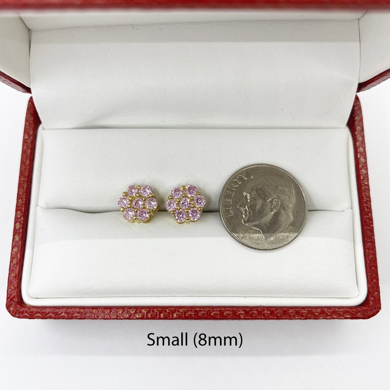 Gold Flower CZ Pink Hexagon Stud Earrings Gold Plated Diamond Cut Earrings