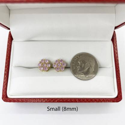 Gold Flower CZ Pink Hexagon Stud Earrings Gold Plated Diamond Cut Earrings