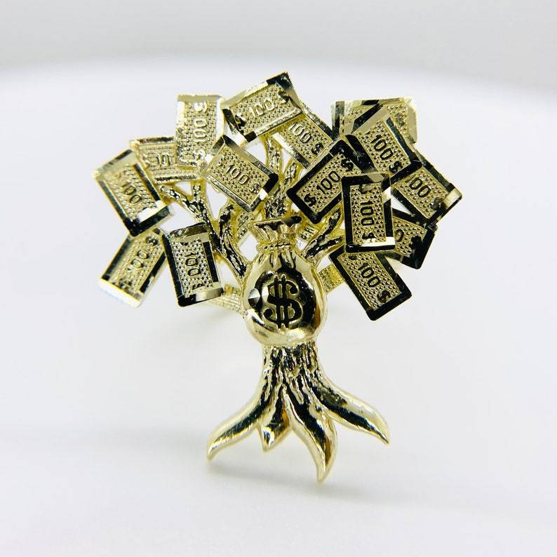 Gold Plated Money Bag Tree Ring Personalized Engraved Ring