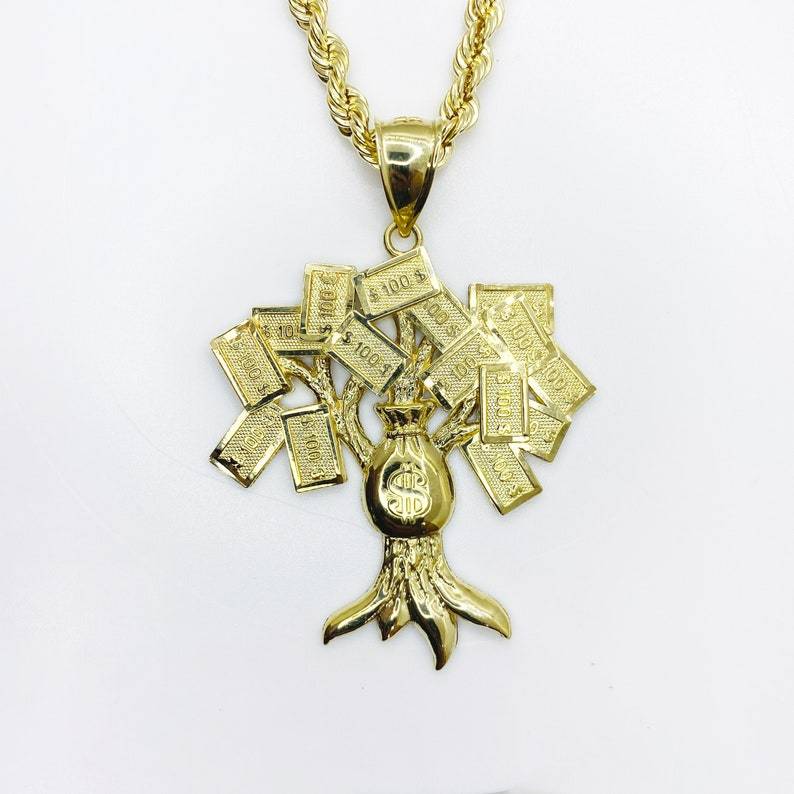 Gold Money Bag Hundred Dollar Tree Lucky Pendant Necklace