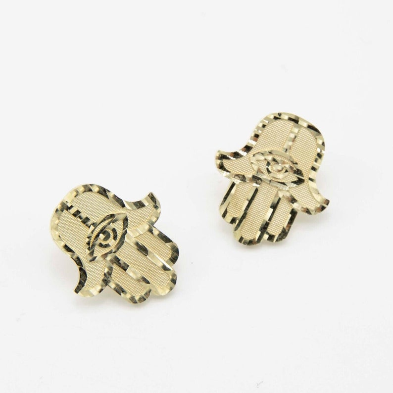 Diamond Cut Hamsa Stud Earrings Gold Plated Earrings