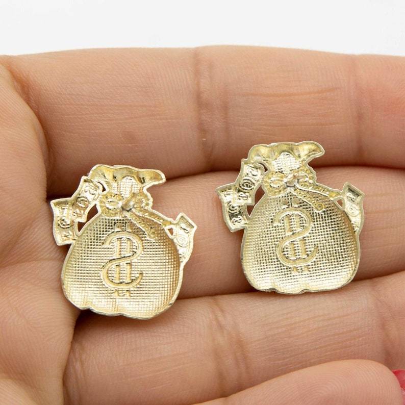 Money Bag Stud Earrings Gold Plated Earrings