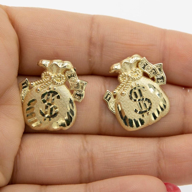 Money Bag Stud Earrings Gold Plated Earrings