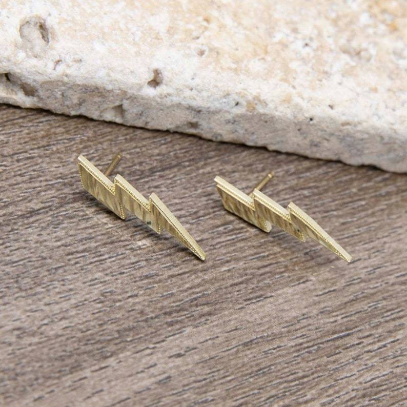 Diamond Cut Lightning Bolt Stud Earrings Gold Plated Earrings