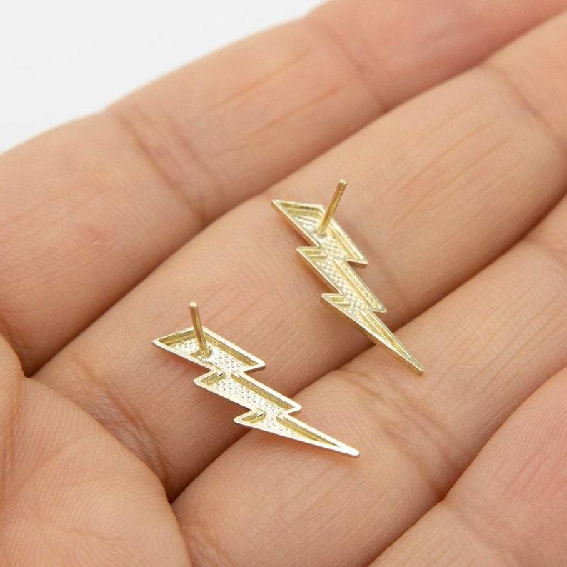 Diamond Cut Lightning Bolt Stud Earrings Gold Plated Earrings