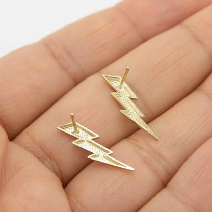 Diamond Cut Lightning Bolt Stud Earrings Gold Plated Earrings