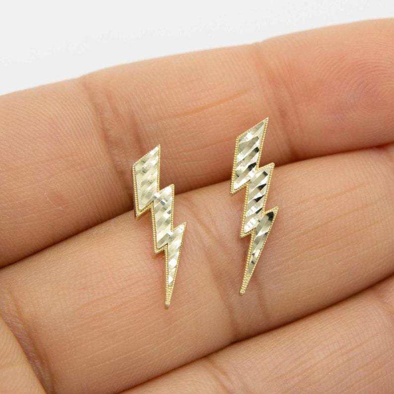 Diamond Cut Lightning Bolt Stud Earrings Gold Plated Earrings