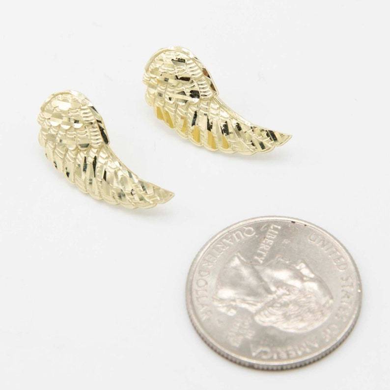 Diamond Cut Angel Wings Stud Earrings Gold Plated Earrings