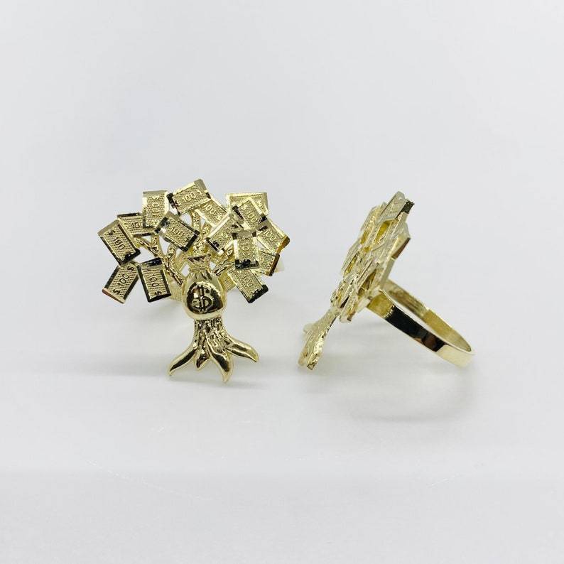 Gold Plated Money Bag Tree Ring Personalized Engraved Ring