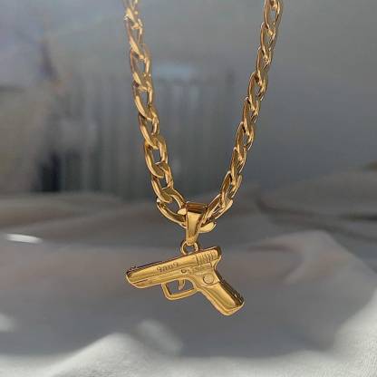 Gun Pendant Necklace Gold Plated Curb Chain Necklace