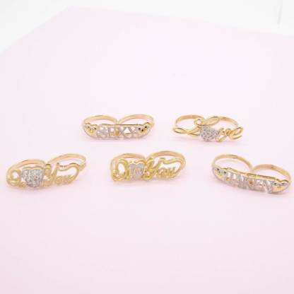 I Love You Script Textured Heart Two Finger Ring