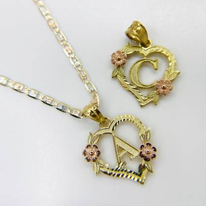 Rose Heart Charm Pendant Custom Initial Necklace