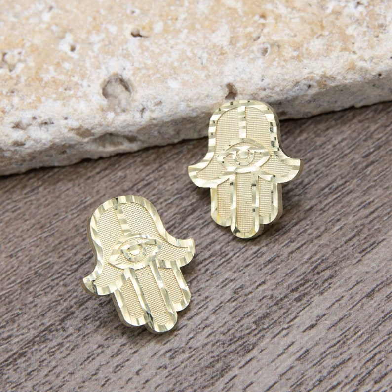 Diamond Cut Hamsa Stud Earrings Gold Plated Earrings