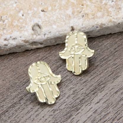 Diamond Cut Hamsa Stud Earrings Gold Plated Earrings