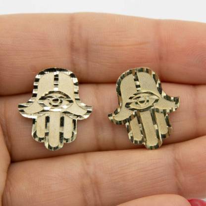 Diamond Cut Hamsa Stud Earrings Gold Plated Earrings