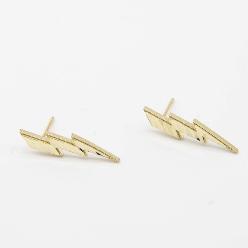Diamond Cut Lightning Bolt Stud Earrings Gold Plated Earrings