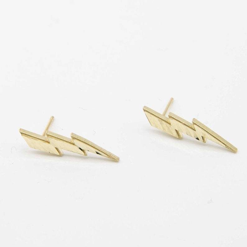 Diamond Cut Lightning Bolt Stud Earrings Gold Plated Earrings