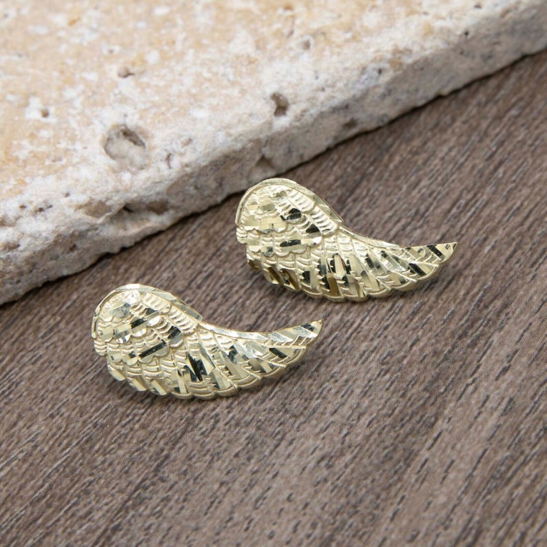 Diamond Cut Angel Wings Stud Earrings Gold Plated Earrings