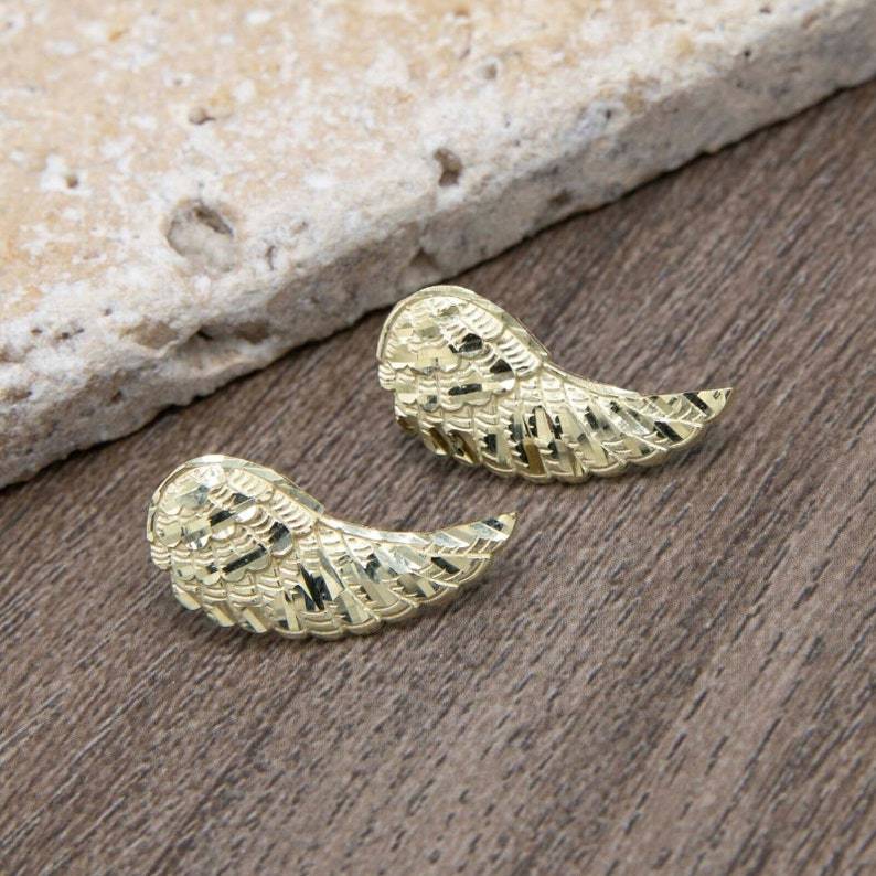 Diamond Cut Angel Wings Stud Earrings Gold Plated Earrings