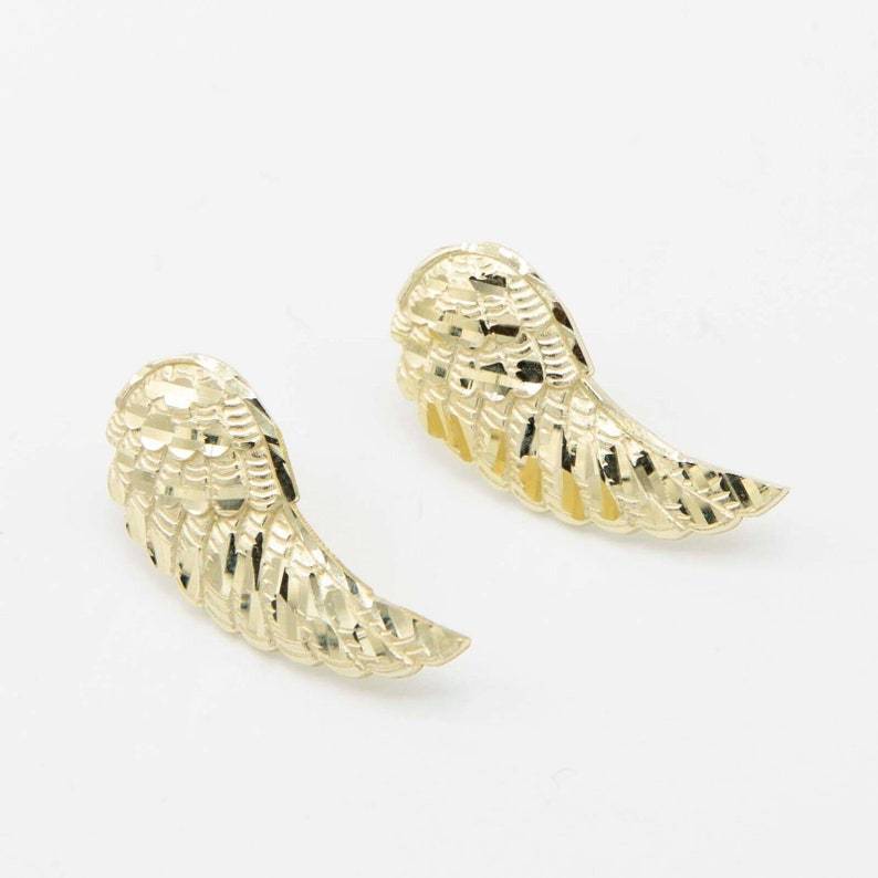 Diamond Cut Angel Wings Stud Earrings Gold Plated Earrings