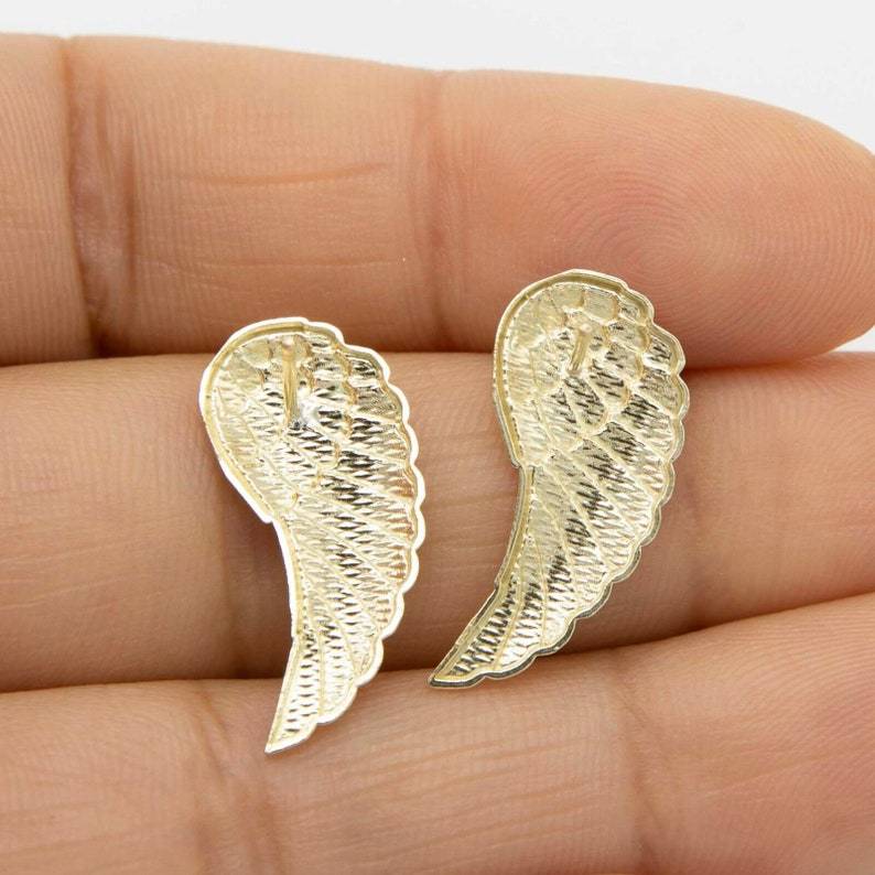 Diamond Cut Angel Wings Stud Earrings Gold Plated Earrings