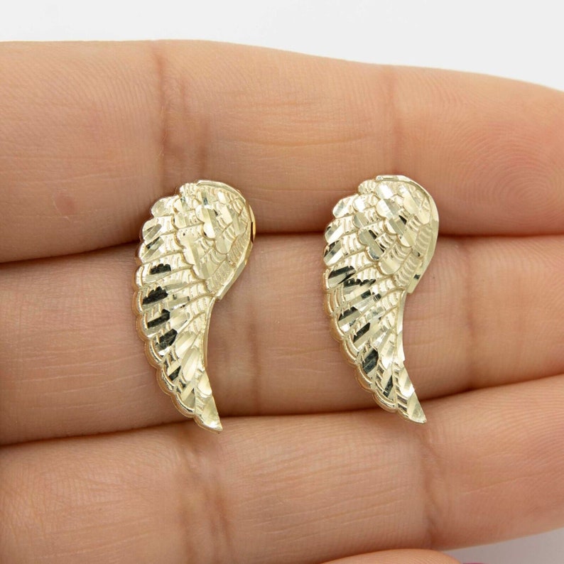 Diamond Cut Angel Wings Stud Earrings Gold Plated Earrings