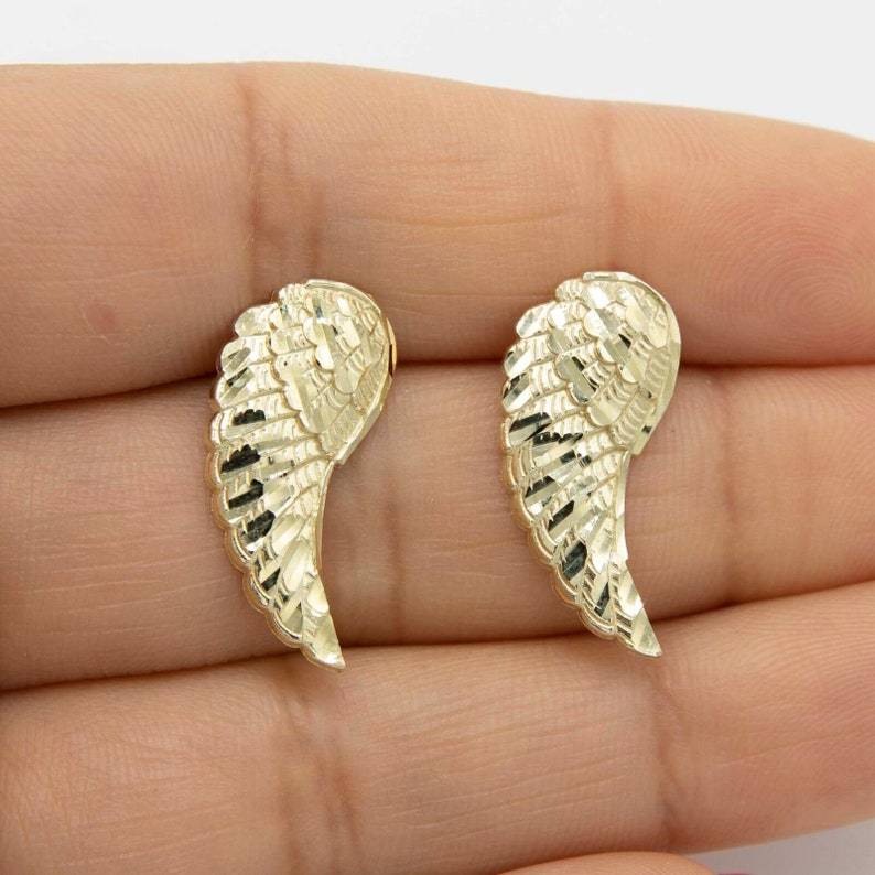Diamond Cut Angel Wings Stud Earrings Gold Plated Earrings