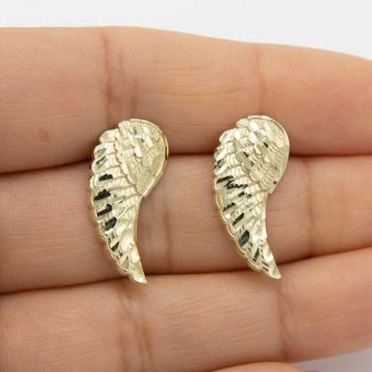 Diamond Cut Angel Wings Stud Earrings Gold Plated Earrings