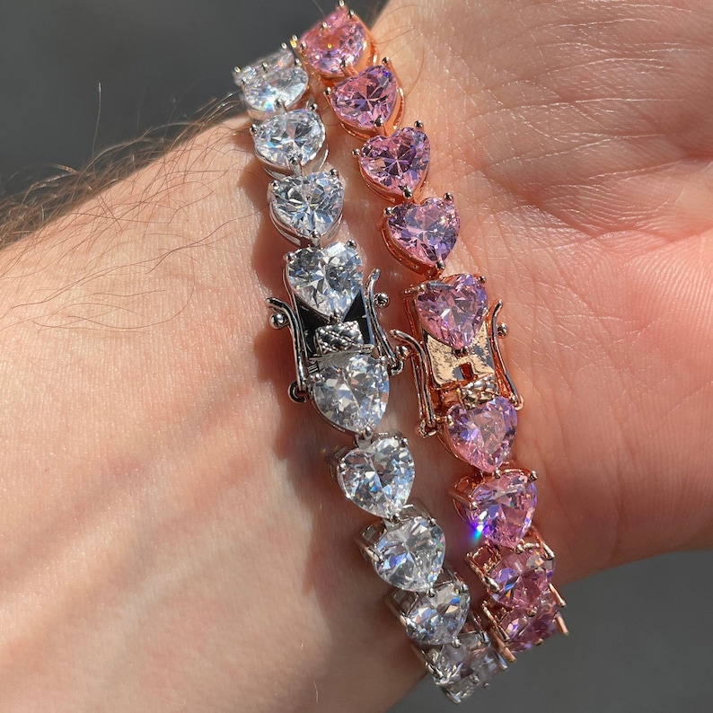 Diamond Cut Heart Pendant White Gold Rose Gold Hip Hop Bracelet