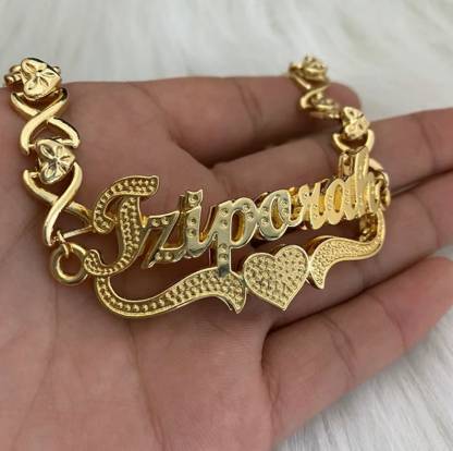 Double Layer Two Tone Love Heart Personalized Custom Gold Plated Name Bracelet